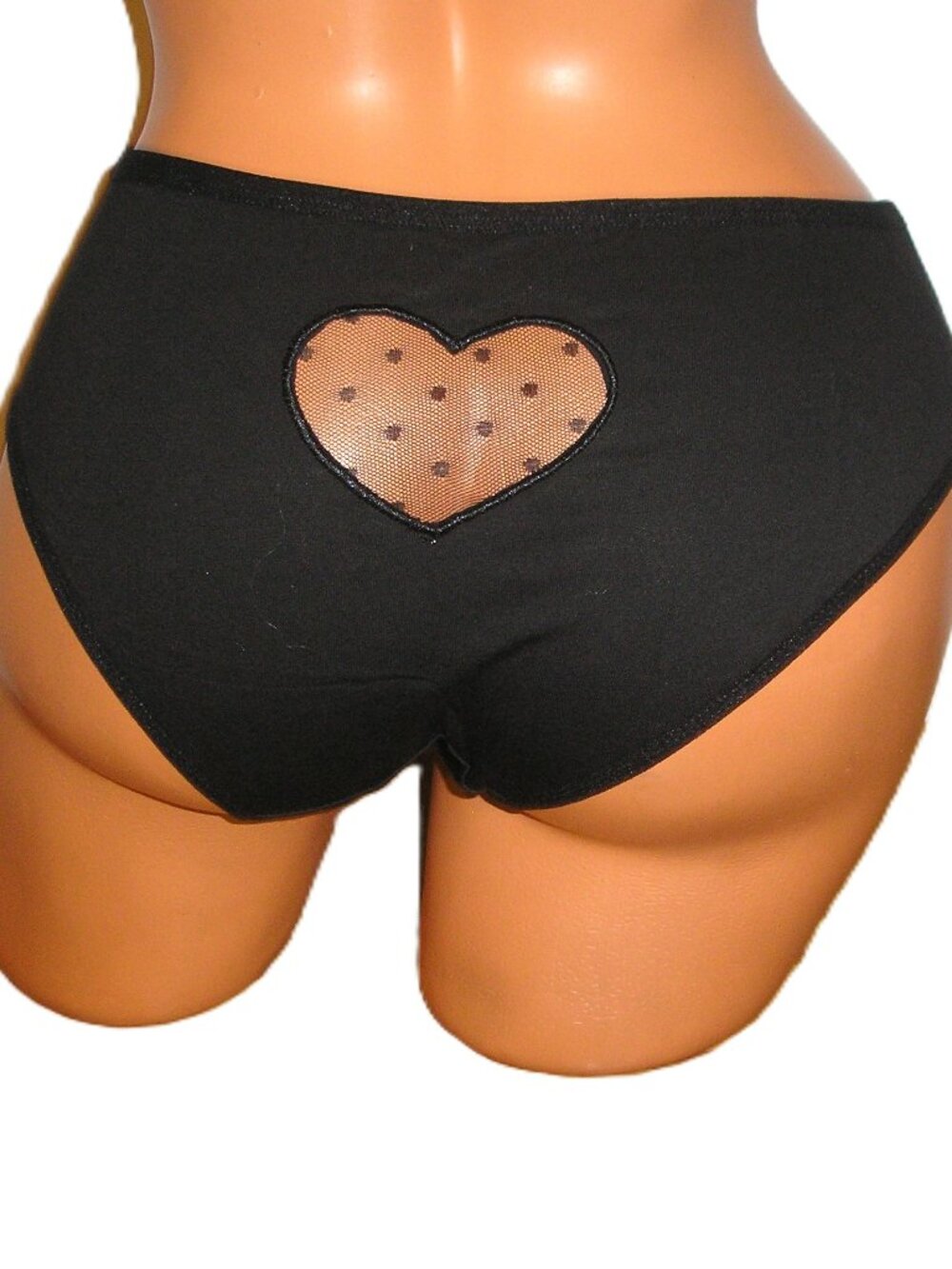 Set of 2 Panties Lingerie Black Mesh Heart Back Bikini Large